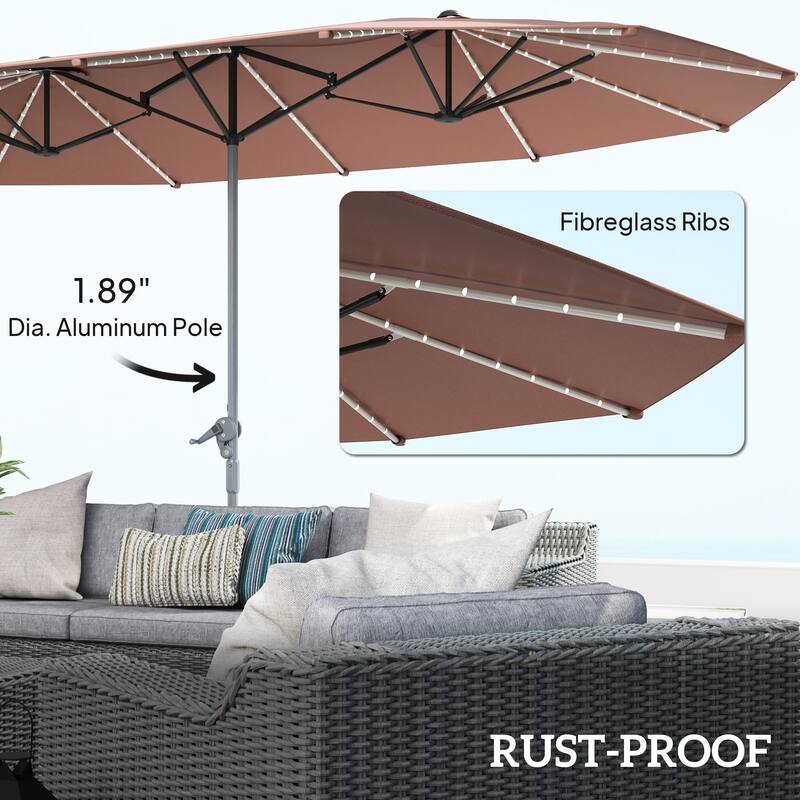 Solar Powered LED Patio Umbrella with UV Protection Outdoor Garden Patio Umbrella with LED Lights Crank Lift