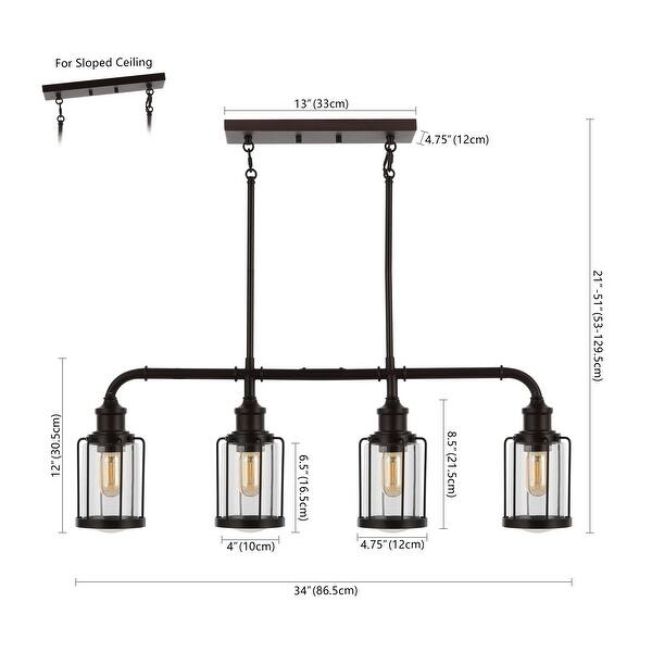 Arlo 34" 4-Light Farmhouse Industrial Iron/Glass Linear LED Pendant, Oil Rubbed Bronze/Clear by JONATHAN Y