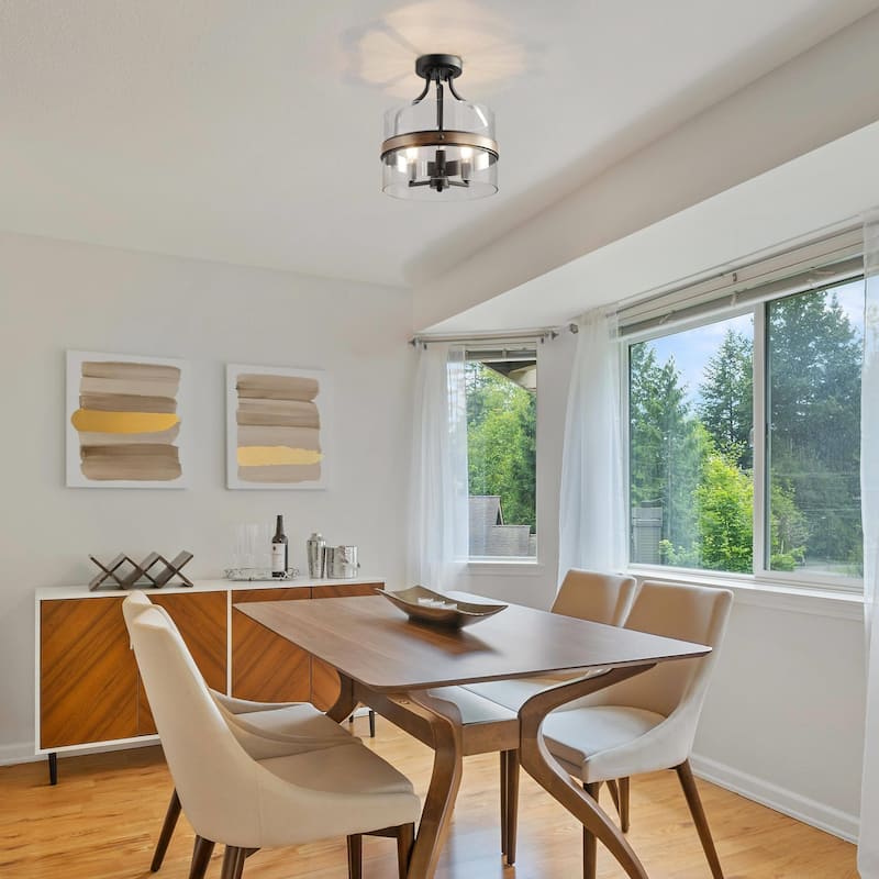 Modern Farmhouse 3-Light Glass Semi-Flush Mount Drum Ceiling Light
