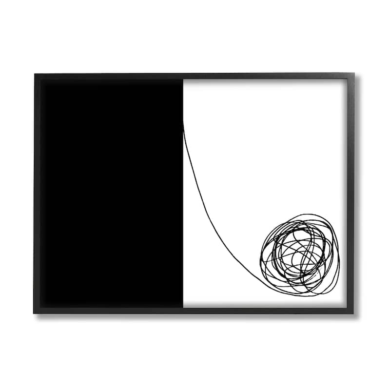 Stupell Simple Abstract Modern Black And White Scribble Framed Wall Art - 20 x 16 - Black