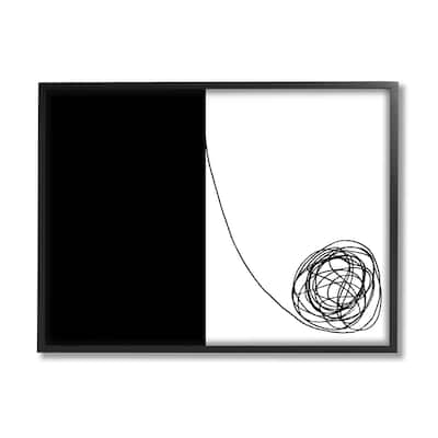 Stupell Simple Abstract Modern Black And White Scribble Framed Wall Art