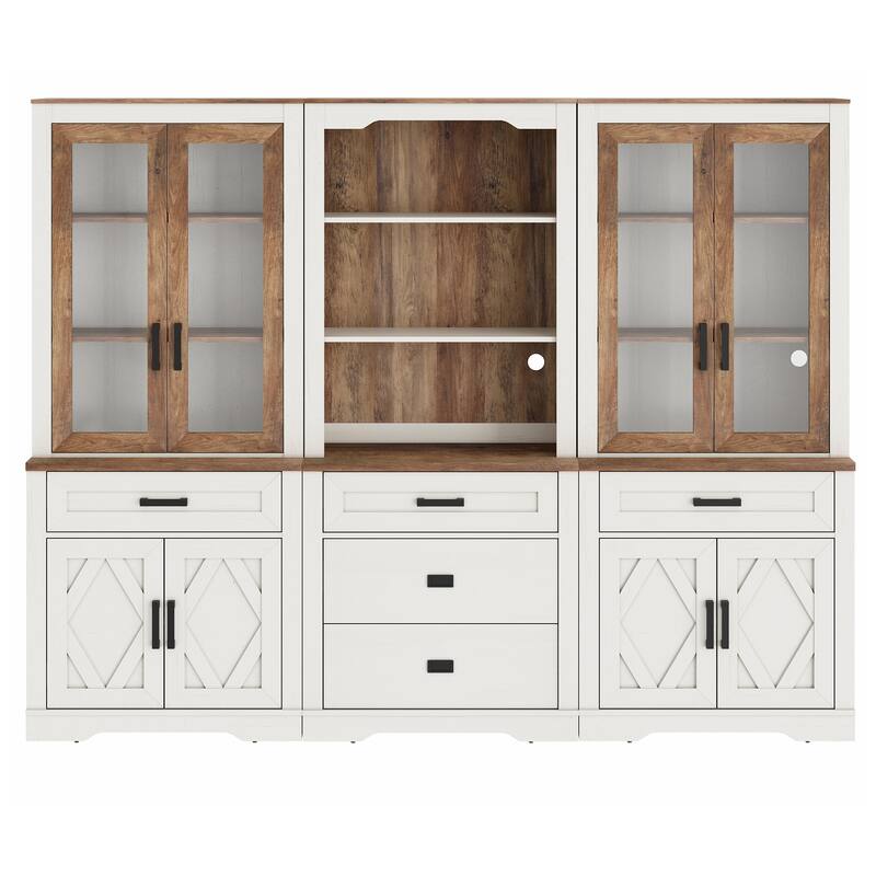 5 Tier Multi--Column Bookshelf Set with Open Storage and Glass Doors