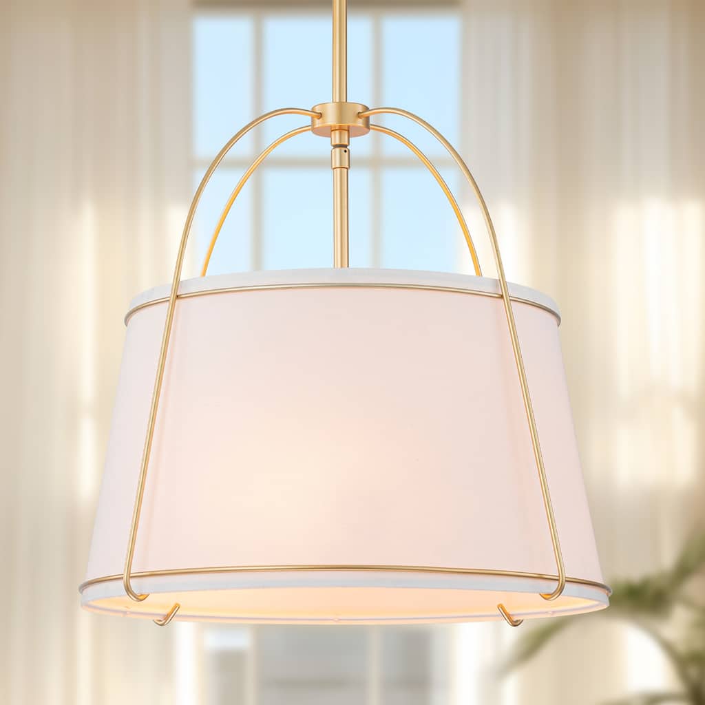 Starsky 3-Light Modern Dimmable Chandelier with Drum-shaped Fabric Shade - Gold