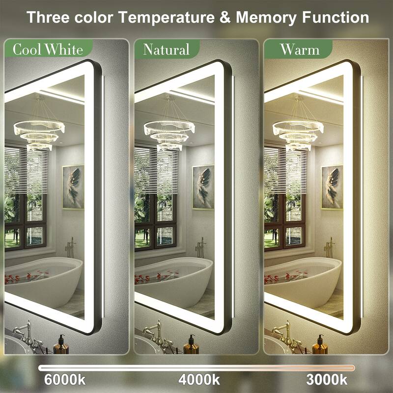 KIOTEE Rectangular Framed Front & Back LED Lighted Anti-Fog Tempered Glass Bathroom Vanity Mirror with ETL and 3-Year Warranty