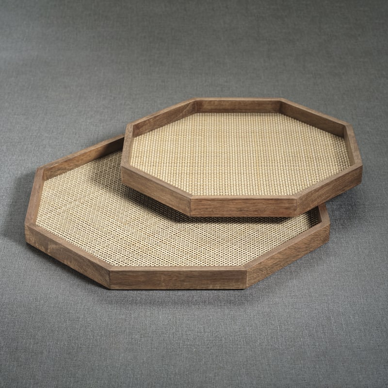 Banyan Mango Wood w/ Rattan Inlay Octagonal Tray
