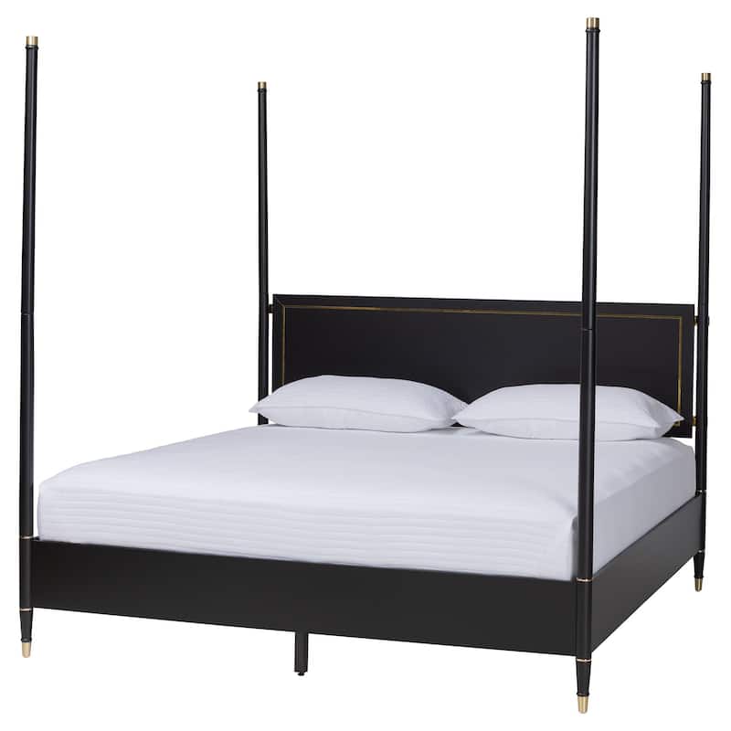 Baxton Studio Tamra Four-Poster Platform Bedroom Set - Black Wood Bed Frame with Matching Accents, Modern Transitional Furniture