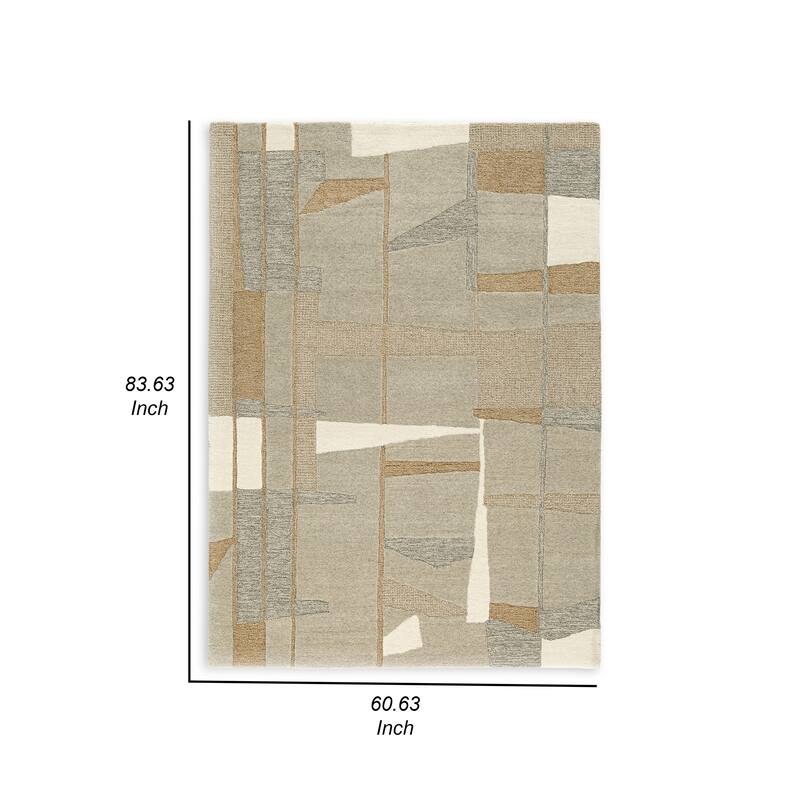 Teon 5 x 7 Medium Area Rug, Woven Geometric Pattern Gray Taupe Wool - 5 x 7