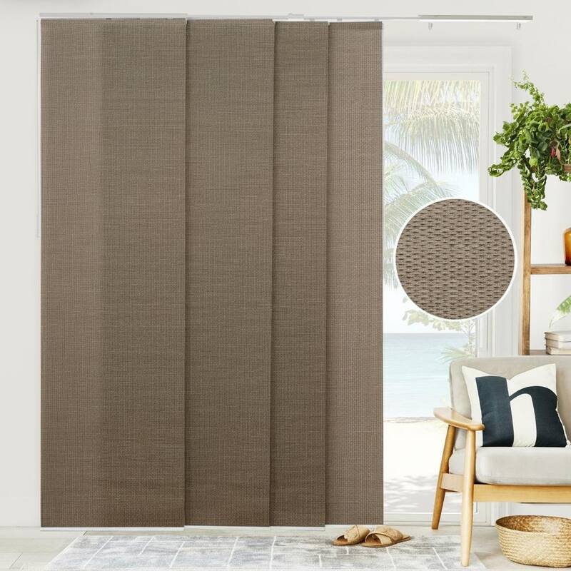 CHICOLOGY Adjustable Sliding Panels, 4-Rail Track, Light Filtering - Up to 86"W X 96"H - Woven Truffle