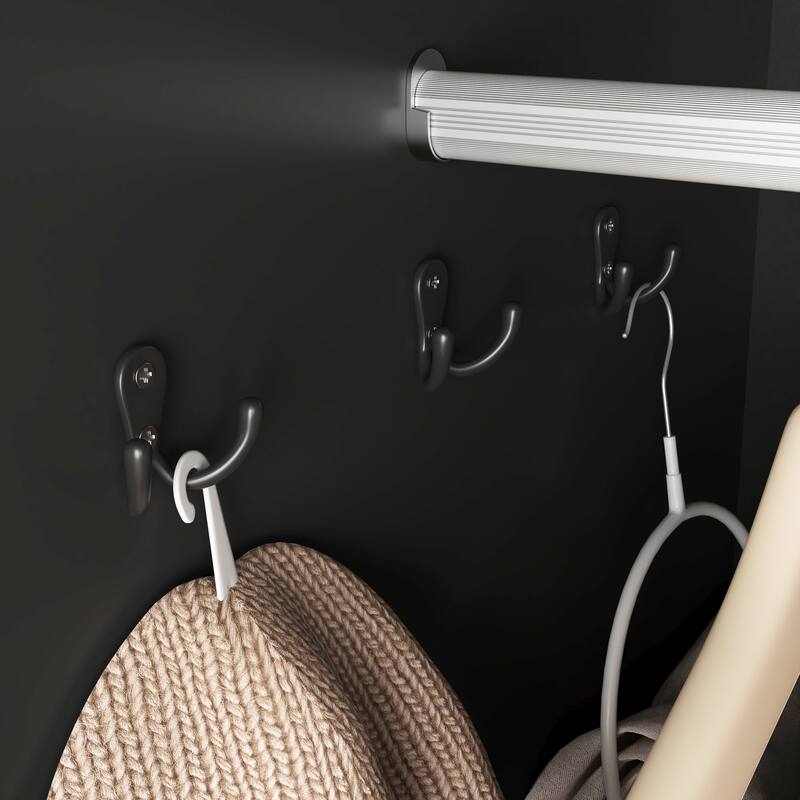 4-Door Wardrobe Closet with Mirror & LED, Wooden Storage Cabinet with Hanging Rod & Adjustable Shelves