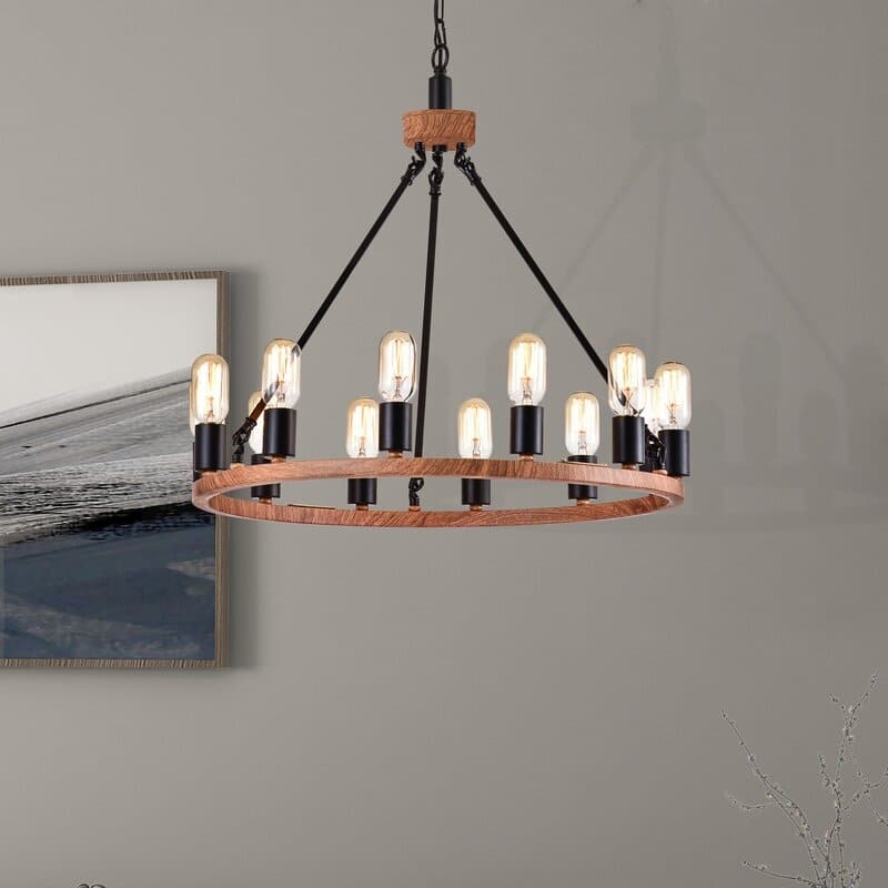 Maxax 12 - Light Unique Wagon Wheel Chandelier with Wrought Iron Accents