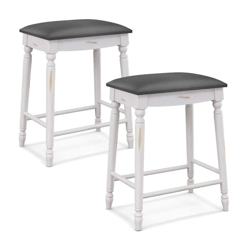 Gymax 24'' Bar Stool Set of 2 w/ Padded Seat Cushions Rubber Wood Legs - Counter Height - Grey - Set of 2