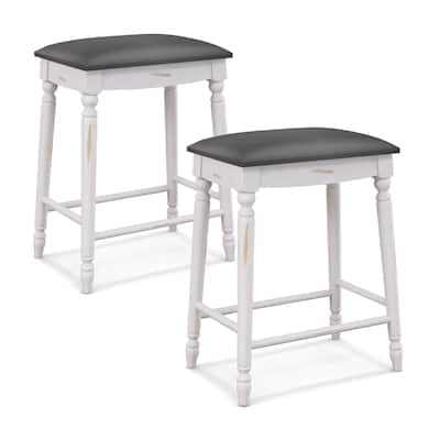 Gymax 24'' Bar Stool Set of 2 w/ Padded Seat Cushions Rubber Wood Legs