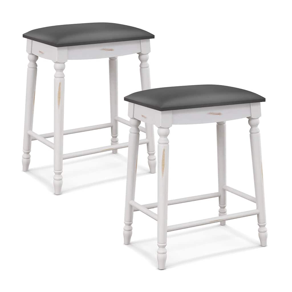 Gymax 24'' Bar Stool Set of 2 w/ Padded Seat Cushions Rubber Wood Legs
