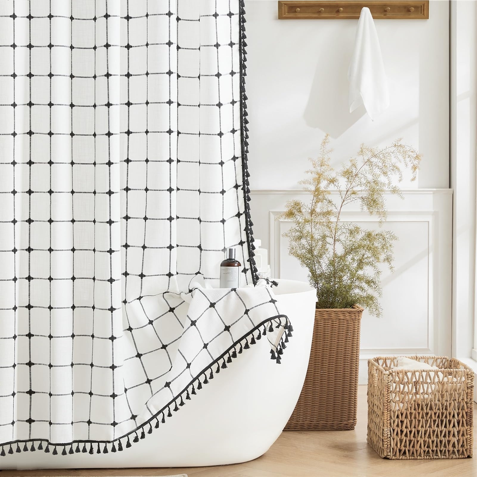 Black and White Shower Curtain Linen Rustic Farmhouse Boho Curtains - Bed  Bath \u0026 Beyond - 42623511, image size:1601x1601