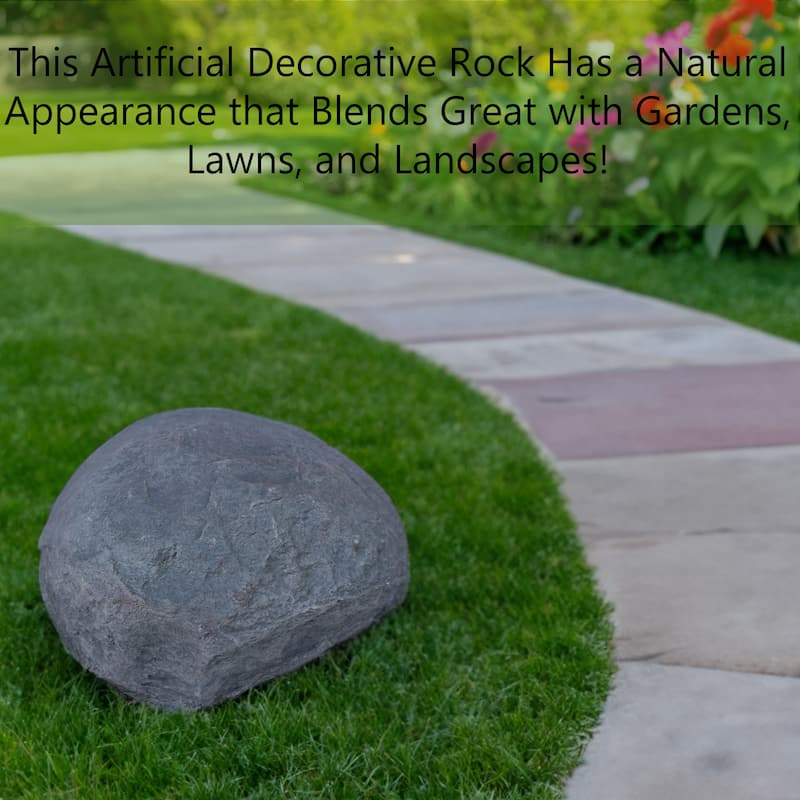 Decorative Outdoor Weather-Resistant Artistic Artificial Faux Stone Rock, Garden Patio Granite Grey Fiberglass Stone