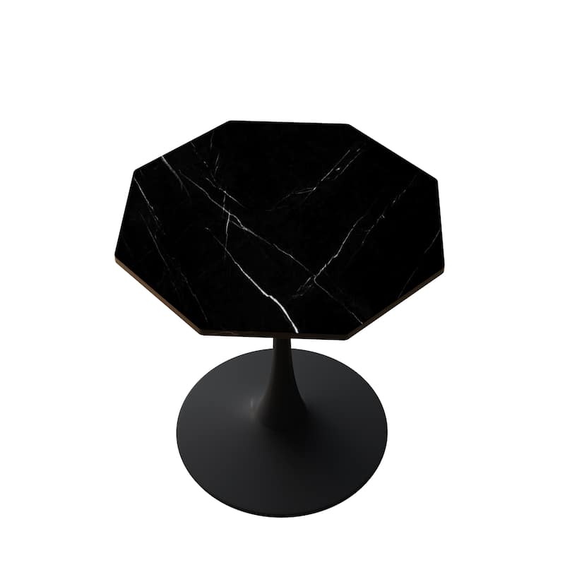 31.50"Modern Octagonal Coffee Table with Printed Marble Table Top,Metal Base, for Dining Room, Kitchen, Living Room