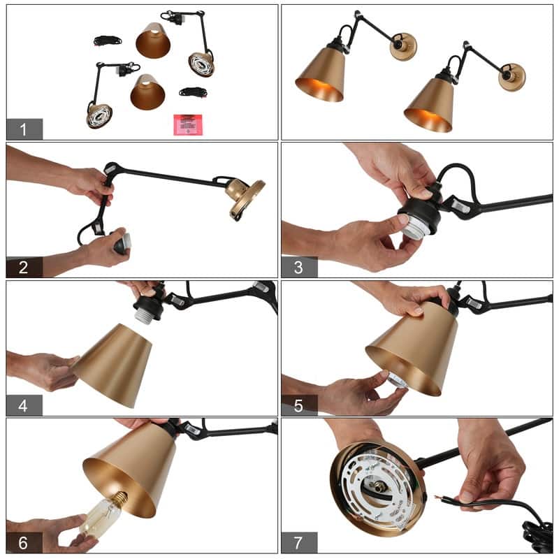 Set of 2 Modern Plug-in Swing Arm Lights Gold Angle Adjustable Wall Sconces - L28" x W6" x H8"