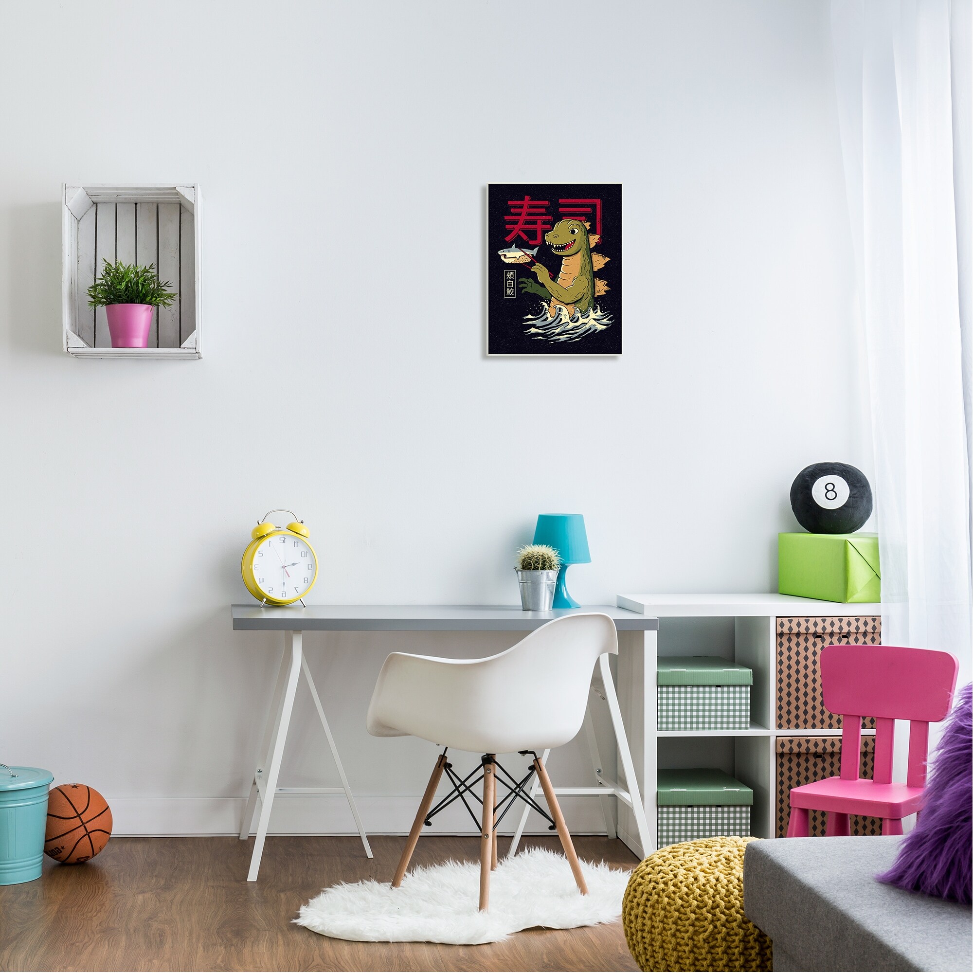 Stupell Godzilla Japanese Ocean Waves Shark Sushi Wood Wall Art-image