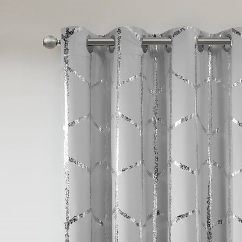 Total Blackout Metallic Print Grommet Top Curtain Panel(Only 1 Pc Panel) - Grey+Silver - 63 Inches