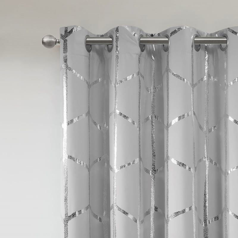 Total Blackout Metallic Print Grommet Top Curtain Panel Pair(2 Pcs Window Panels)