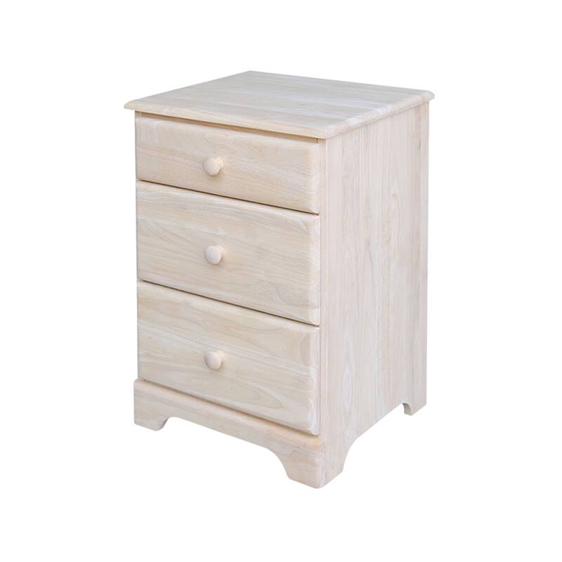 International Concepts Solid Wood 3-Drawer Nightstand, Wide Unfinished Ready to Finish Bedside Chest with Tiered Storage Drawers