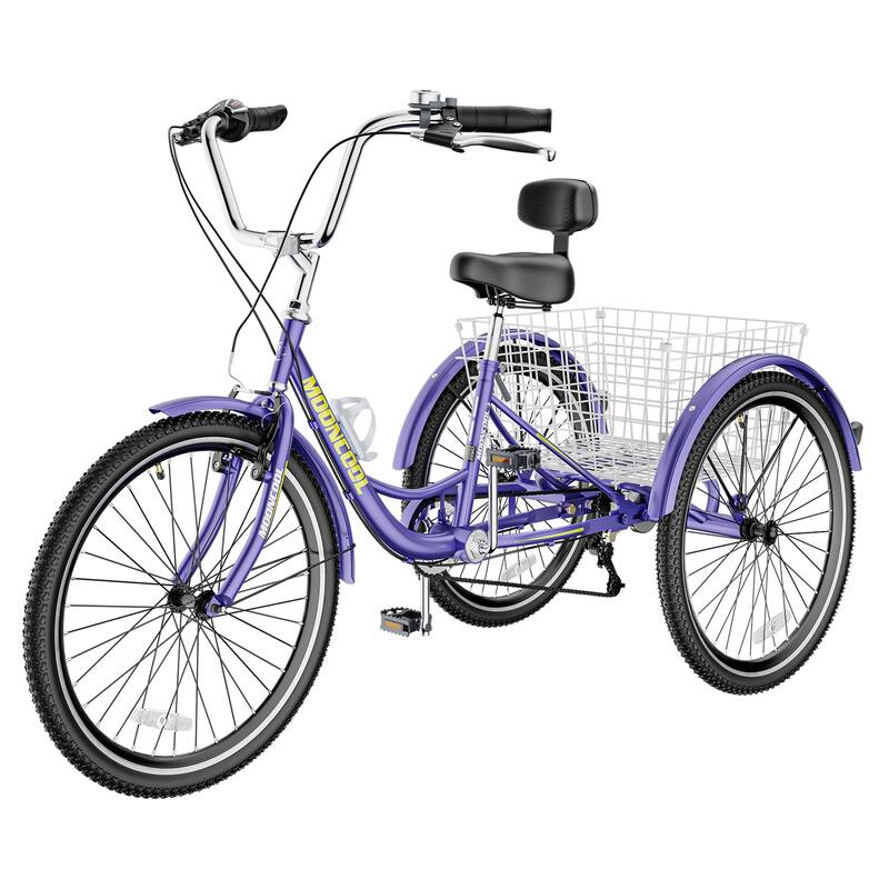 DoCred 20" Adult Tricycle 7 Speed 3-Wheel Bike with Shopping Basket - Purple