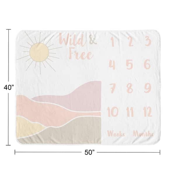 Boho Desert Sun Girl Baby Monthly Milestone Blanket - Blush Pink Mauve Gold Taupe Bohemian Watercolor Mountains Southwest Nature