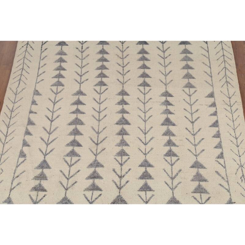 Ivory Moroccan Area Rug Handmade Geometric Wool Carpet - 5'11"x 9'10"