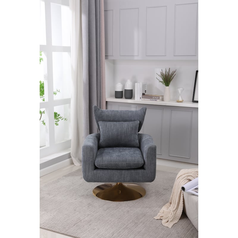 Blue-Gray 29.9" Swivel Accent Chair with Pillow