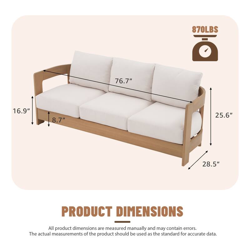 Outdoor 3-Seat Outdoor Sofa Solid Wood Eucalyptus