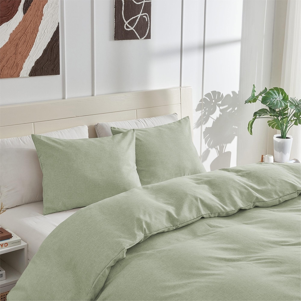 Linen-blend King/Queen Duvet Cover Set - Light green - Home All