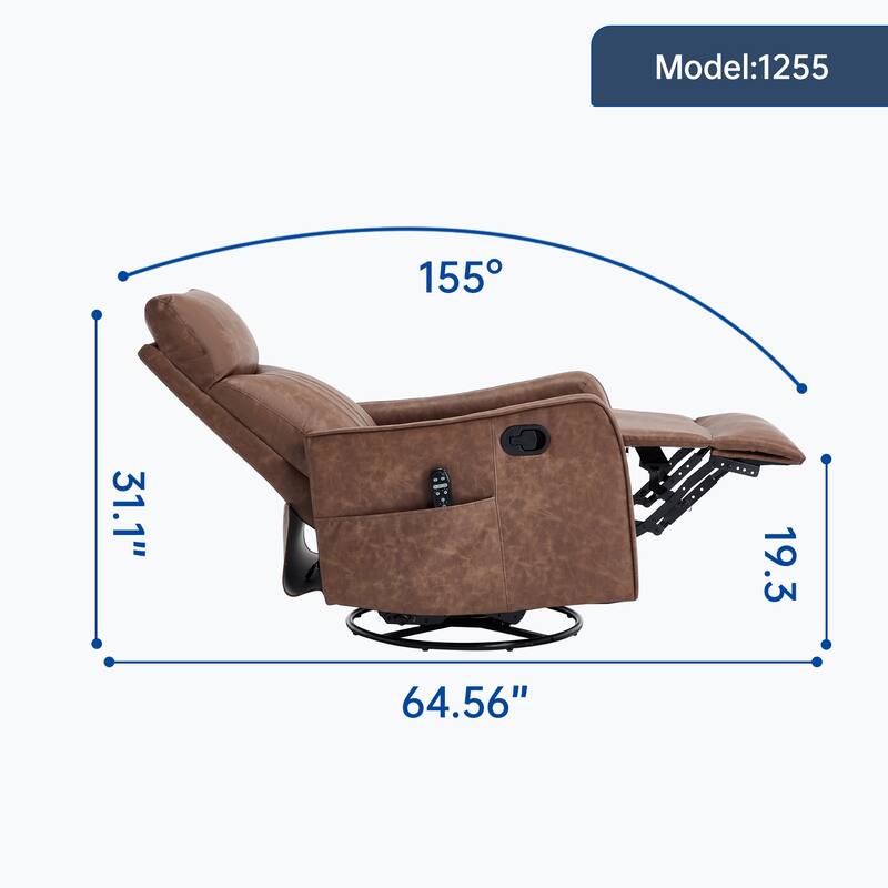 Faux Leather Recliner with Massage Heat Rocker and 360 Degree Swivel