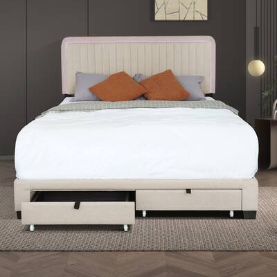Queen Linen Upholstered Platform Bed