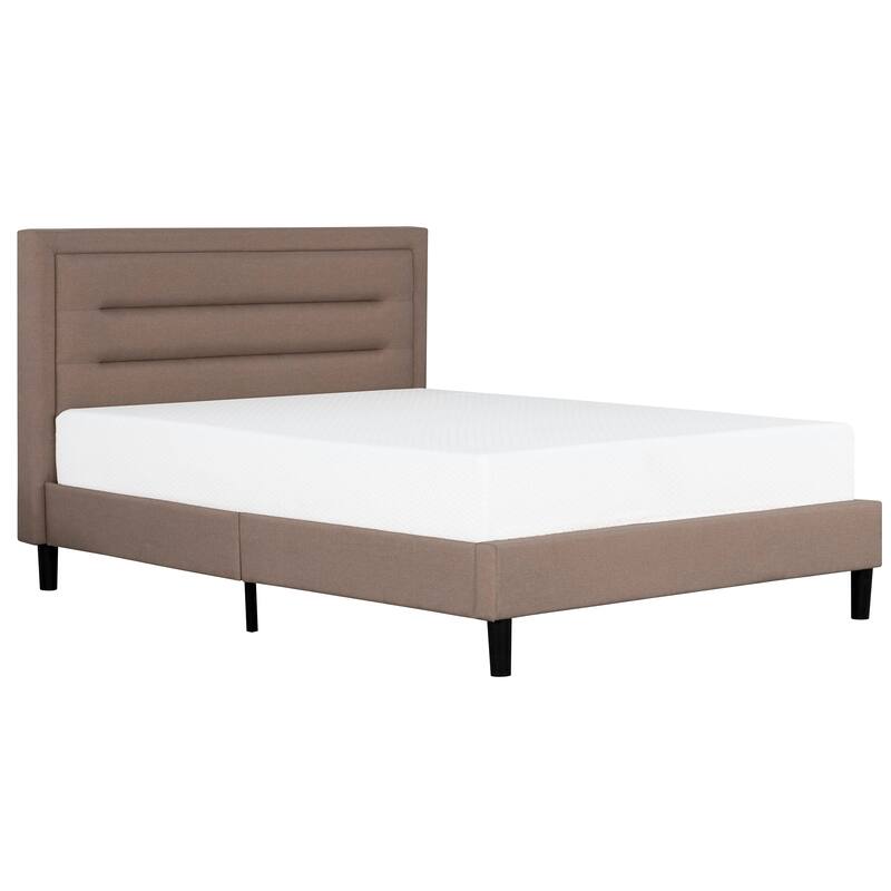 Queen Size Upholstered Contemporary Platform Bed with Tufted Headboard - Brown