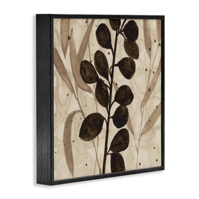 Stupell Beige & Brown Natural Leaves Framed Giclee Art Design By Krinlox