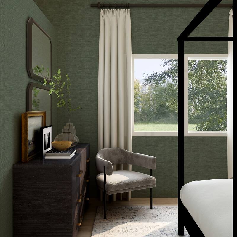 A-Street Prints Lela Green Faux Linen Wallpaper