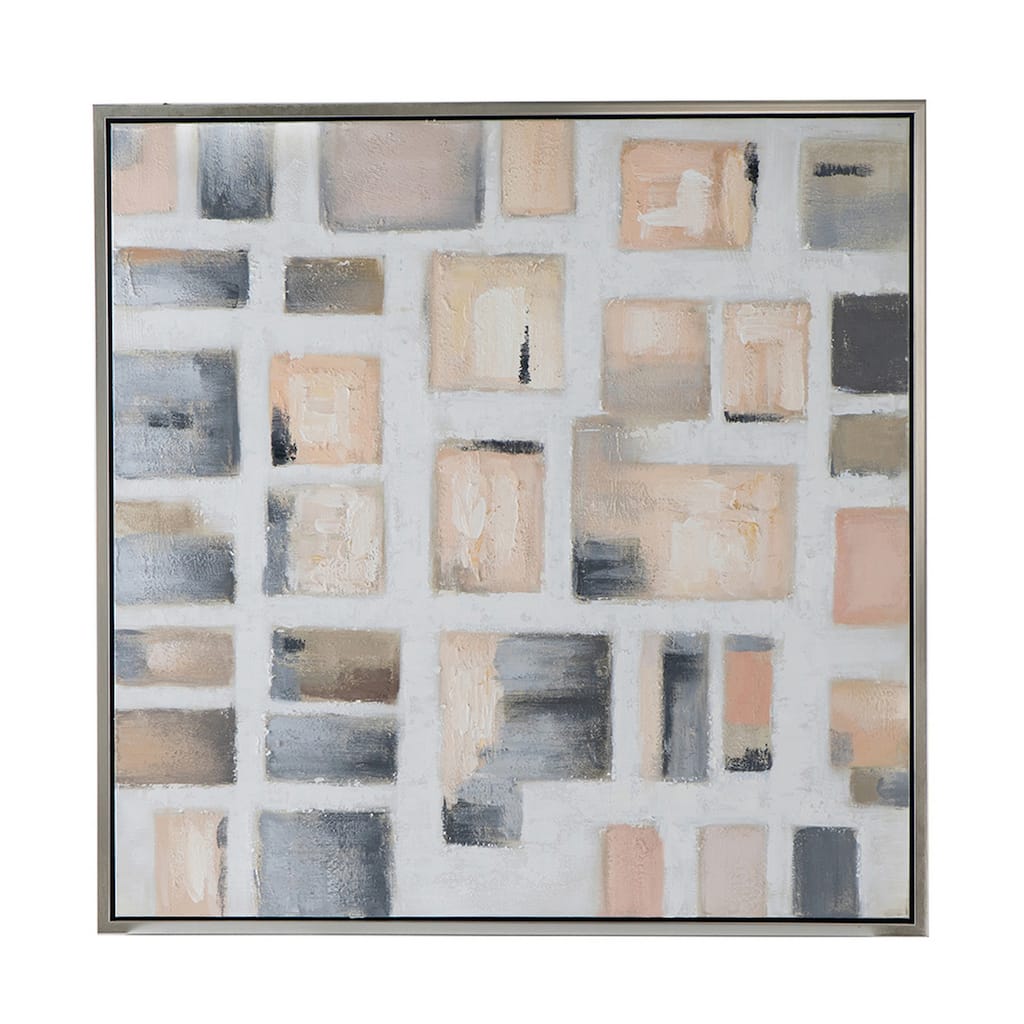 39 x 39 Framed Handpainted Wall Art, Cornerstone Square, Canvas, White Gray