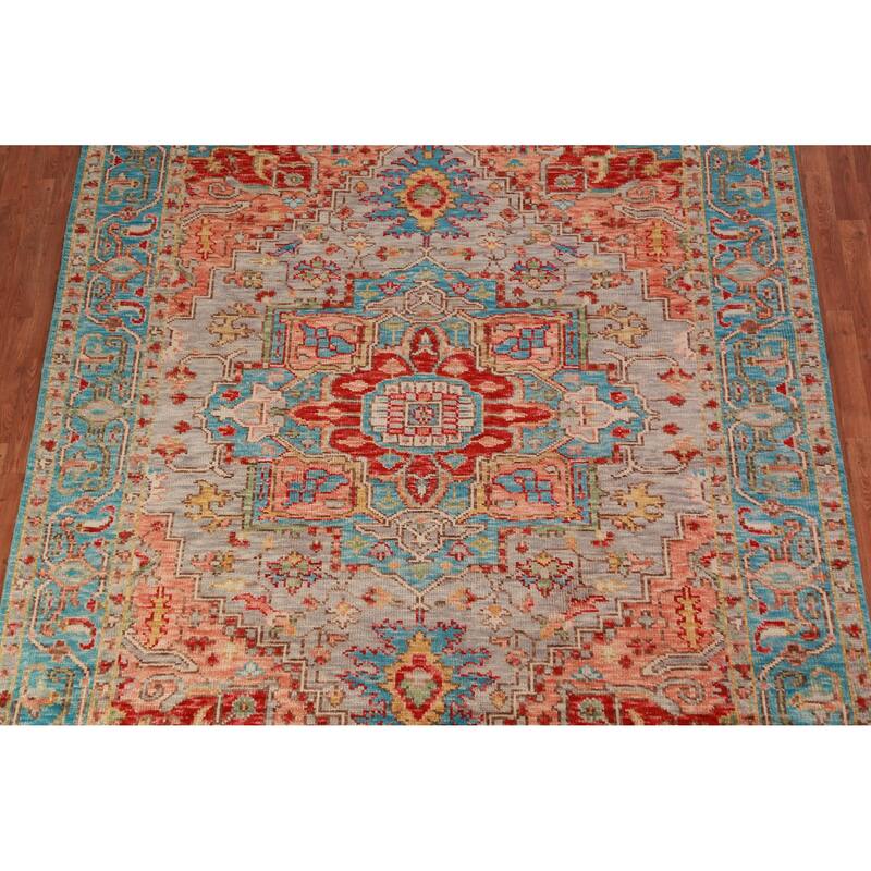 Geometric Oushak Oriental Area Rug Handmade Wool Carpet - 7'9" x 9'11"