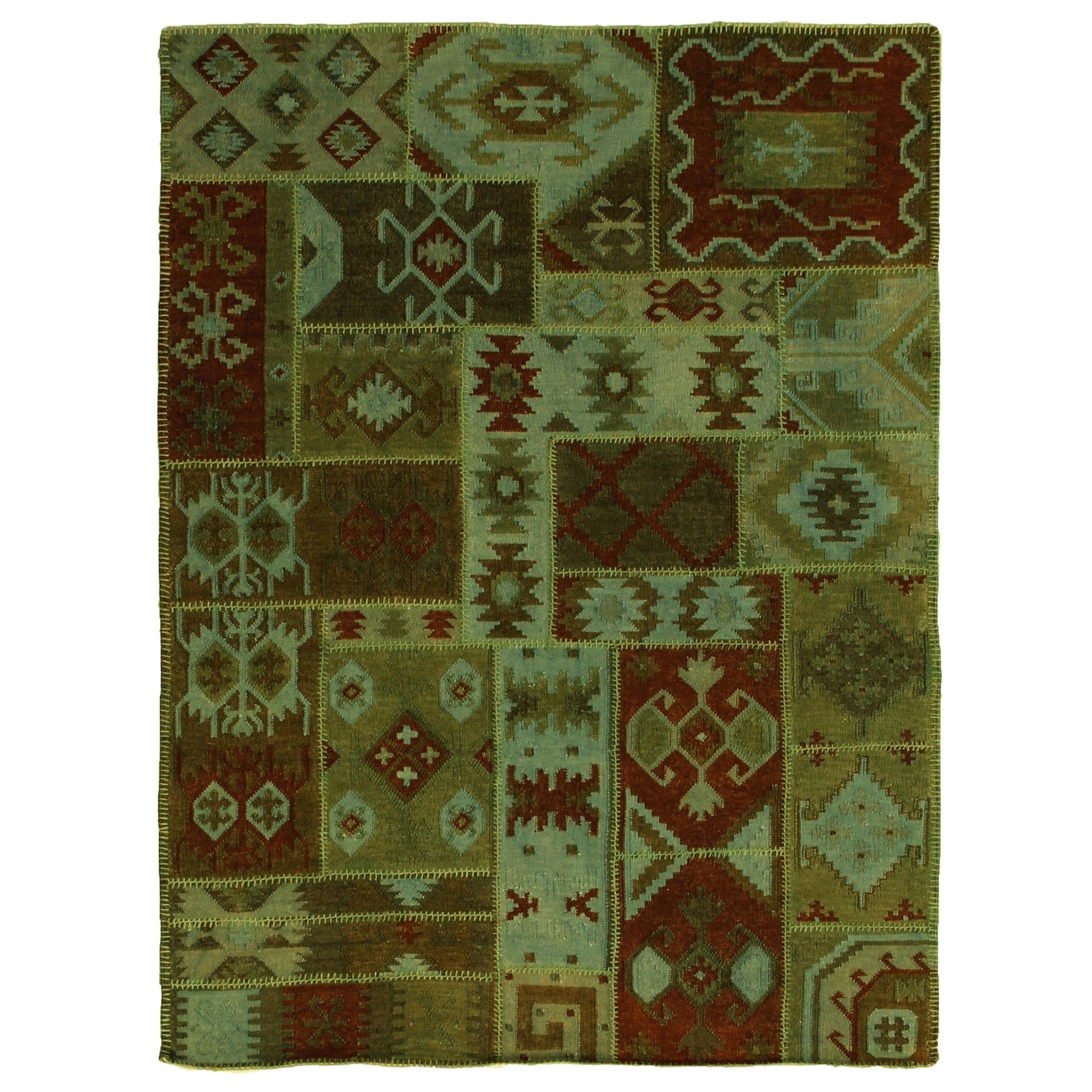 Flatweave flatweave New Zealand Wool Green Area Rug - 5'6" x 8'