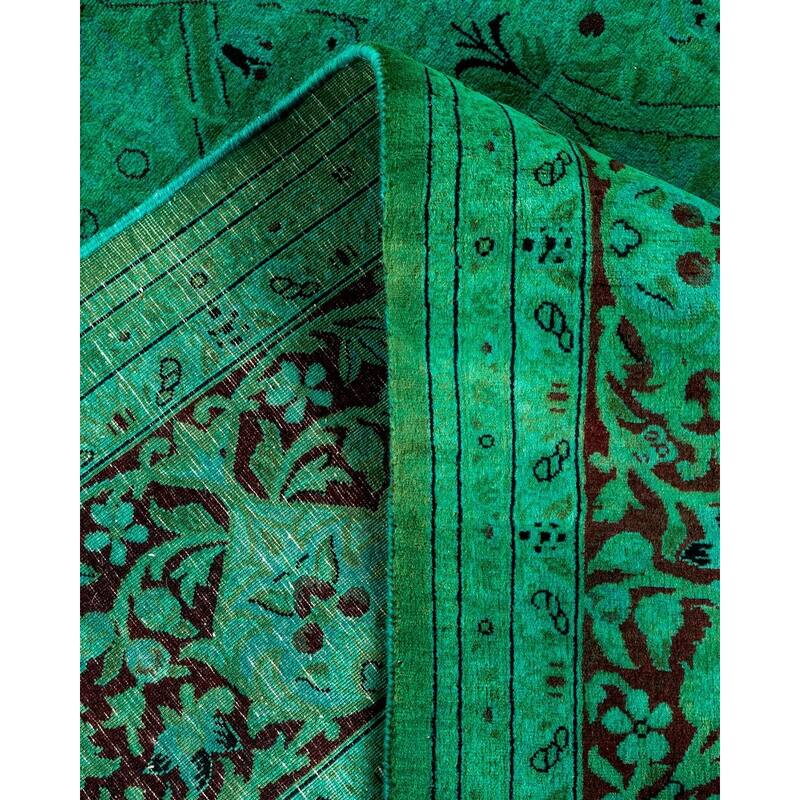 Overton Hand Knotted Wool Vintage Inspired Modern Contemporary Overdyed Green Area Rug - 8' 1" x 10' 2"