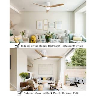 52 Inch Indoor Flush Mount Ceiling Fan with LED Light and Remote Control