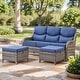 preview thumbnail 44 of 101, Outdoor Sofa with 6-Inch Thick Cushions Furniture for Porch 3PCS Sofa w/ Ottoman - Grey Wicker Blue Cushion