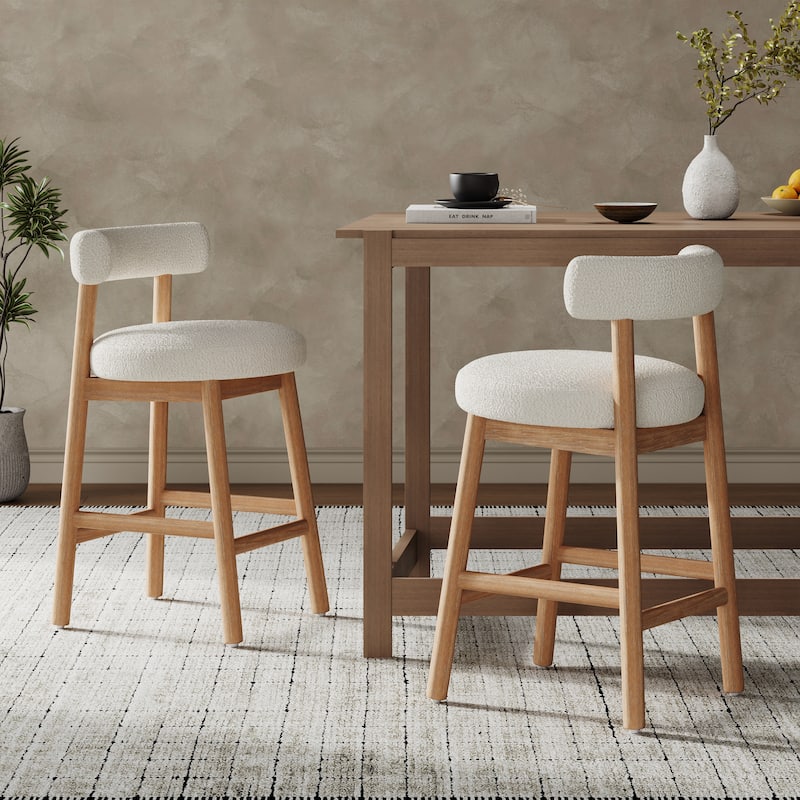 Christopher Knight Home - Riven Natural Rubberwood 26.77" Counter Stool Set with Beige Upholstery - Natural+beige
