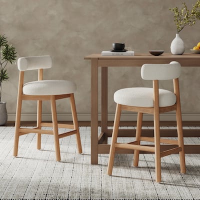 Christopher Knight Home - Riven Natural Rubberwood 26.77" Counter Stool Set with Beige Upholstery
