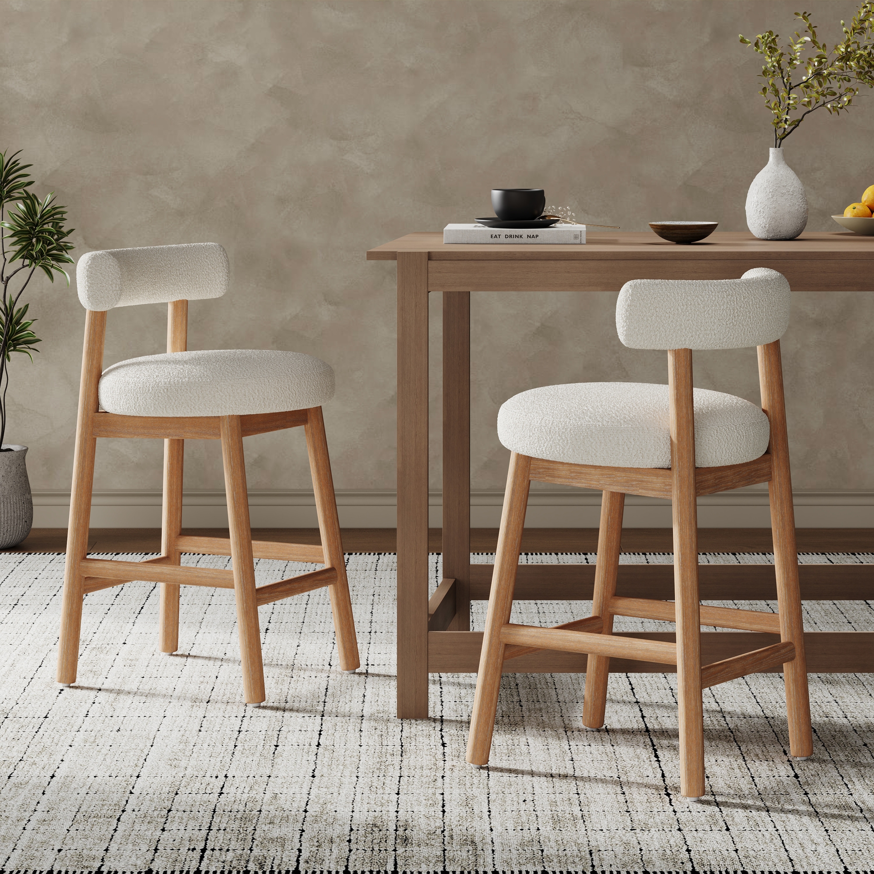 Christopher Knight Home - Riven Rubberwood Upholstery Counter Stool