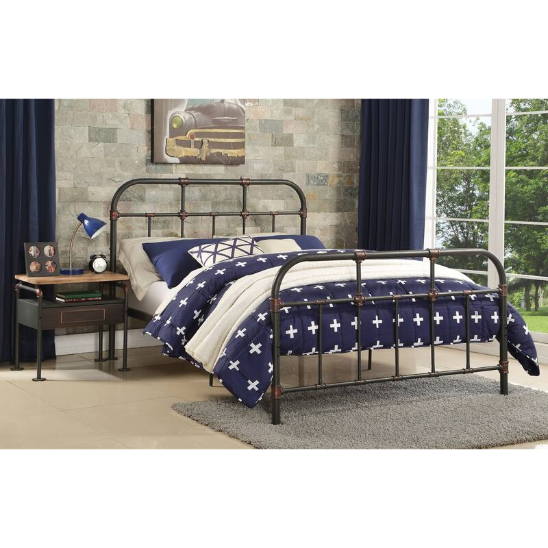 Full Size Metal Platform Bed with 20-Slat Support - Grey