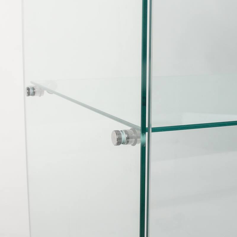 Glass Display Cabinet with 5 Shelves Double Door, Curio Cabinets, Floor Standing Glass Bookshelf, Quick Installation