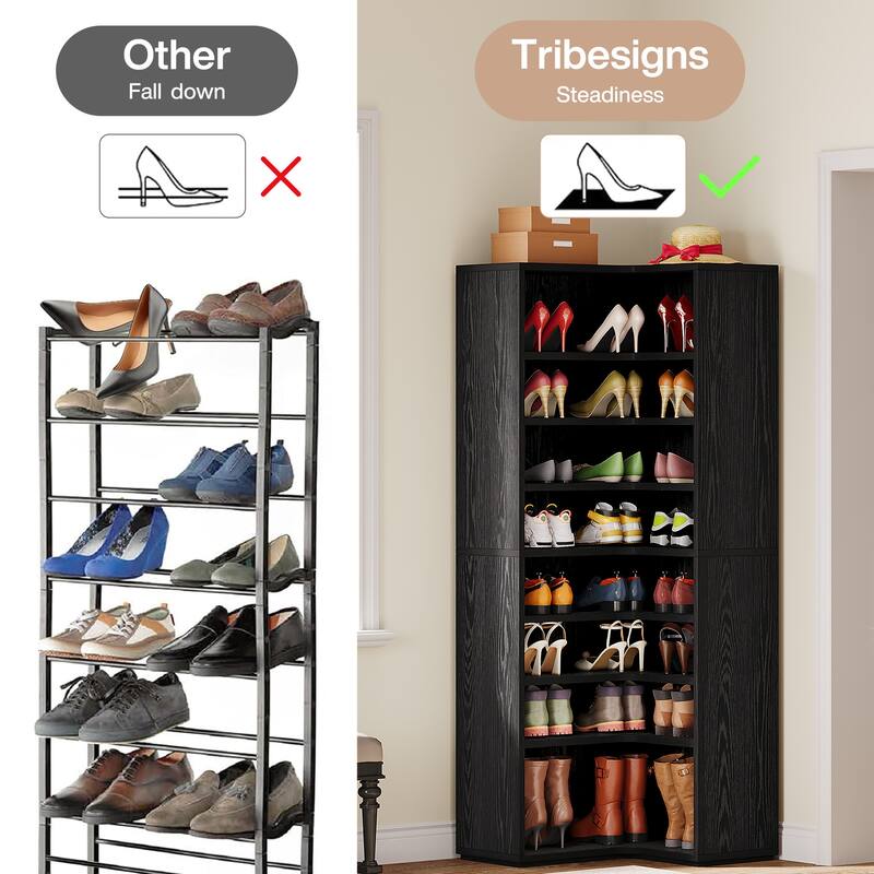 40 Pairs Tall Shoe Cabinet, 9 Tiers White Wooden Shoe Storage Rack for Closet, Entryway