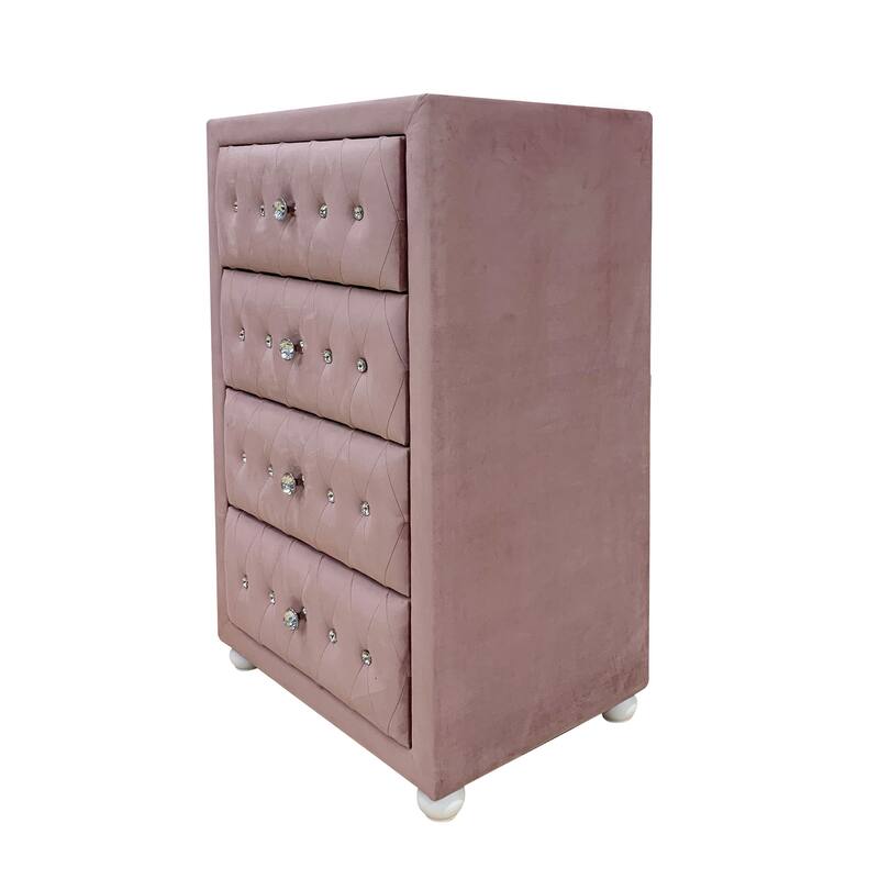 4-Drawer Upholstered Vertical Chest with Diamond Tufted Drawers for Bedroom, Living Room