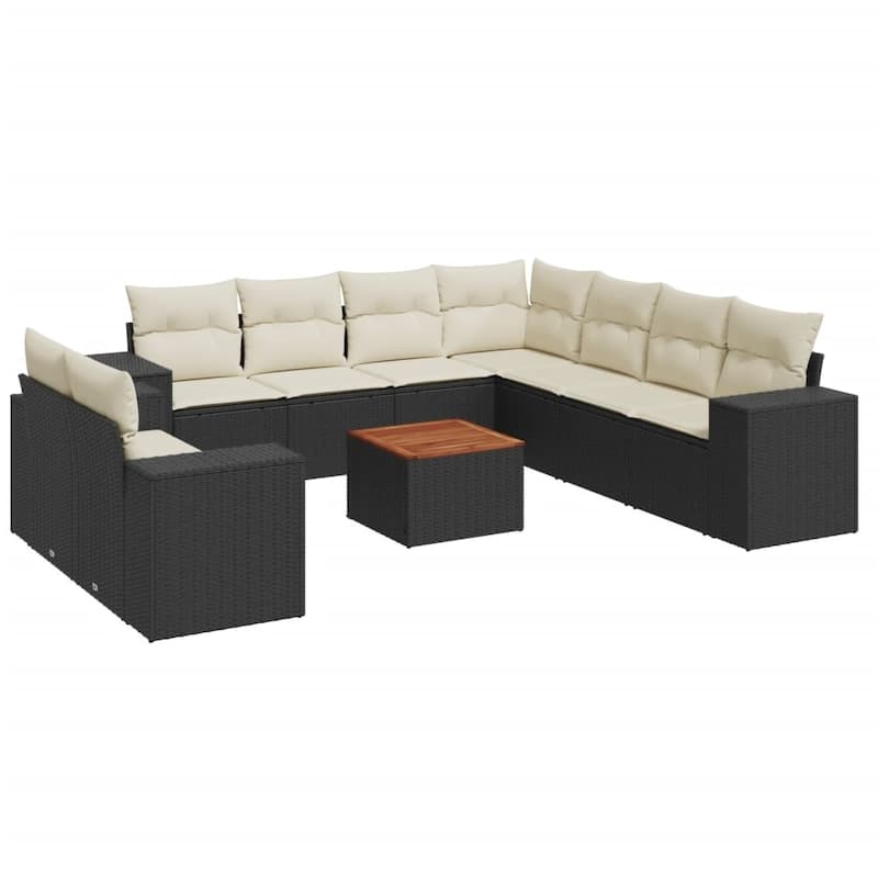 vidaXL Garden Sofa Set Black PE Rattan Large Adjustable Armrests - 21.7 x 21.7 x 14.6 in